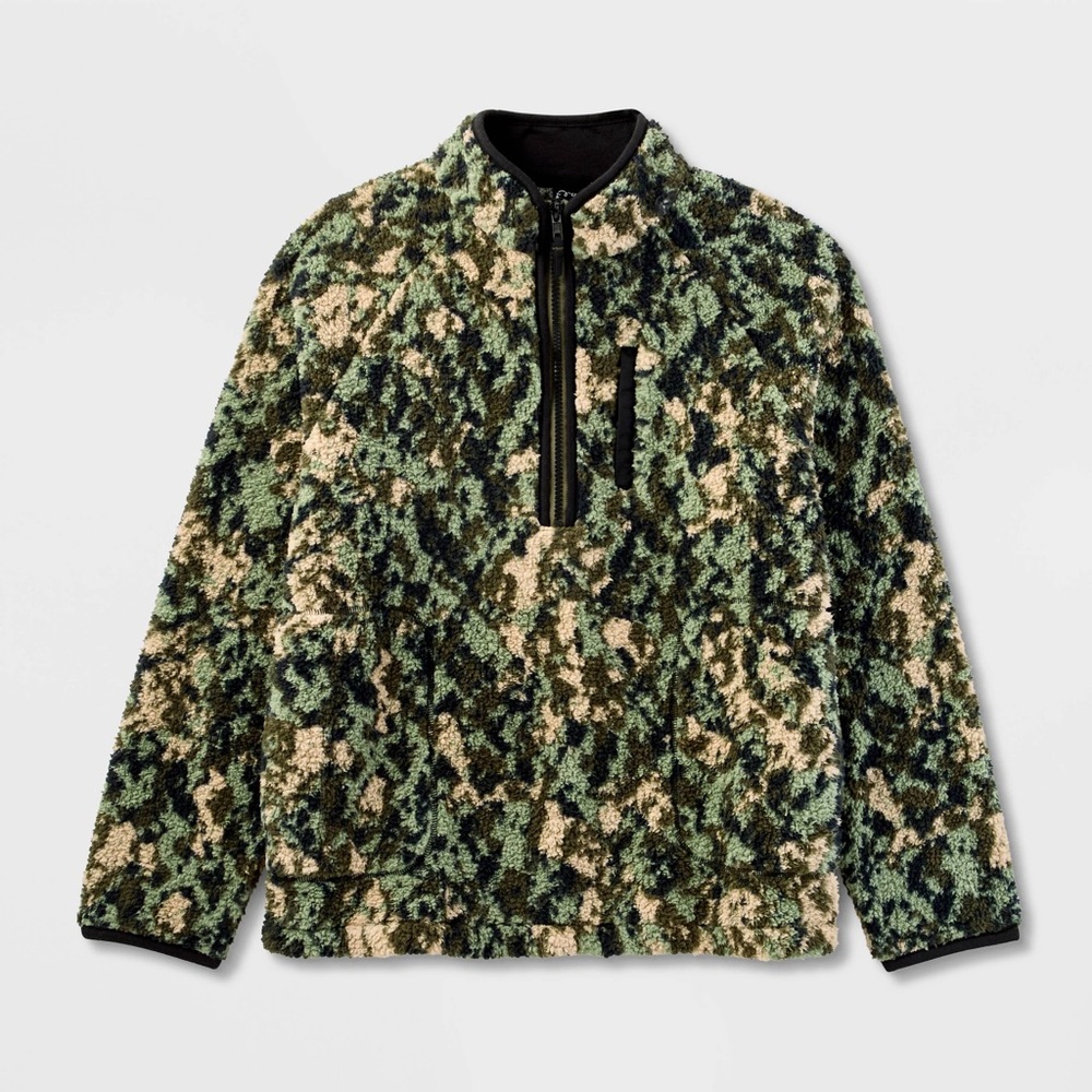 Art Class Green and Tan Camouflage Quarter Zip Pullover